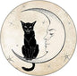 Small Round Tablecloth, Moon Washable Polyester Table Cloth for, Black Cat Sitting on White Crescent Moon, Fit Round Tables 44inch Diameter, Holiday Party Home Kitchen Dining Table Decoration