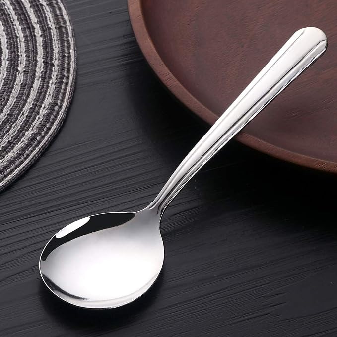Bouillon Spoons Set of 12, 5.9 Inch Stainless Steel Soup Spoon, Metal Round - Image 6