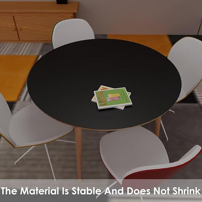 Round Table Pad, 1.8mm Thick, Dia.24 Inch, Leather Table Cover, Dining Table Protector, Table Top Protector (Black+Black)