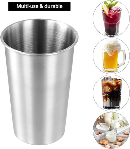 QWORK 16 Ounce Stainless Steel Pint Cups, 16 Pack 450ml 304 Steel Cup, Metal Drinking Glasses, Shatterproof Cup