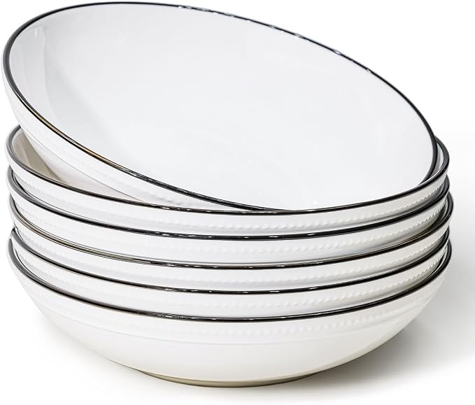 Yeacccng White Pasta Bowls Set of 6, 9.25 Inch 50 Oz Large Ceramic Soup Salad by Yeacccng