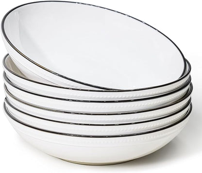 Yeacccng White Pasta Bowls Set of 6, 9.25 Inch 50 Oz Large Ceramic Soup Salad by Yeacccng