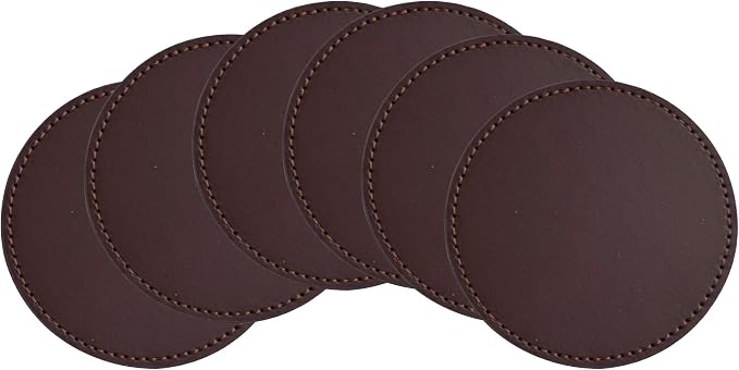 Set of 6 Leather Coasters, Round Coasters - Image 5