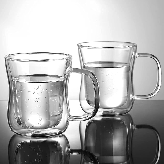 ecooe 12 oz Double Walled Glass Coffee Mug Latte Cappuccino Cups Set of 2 - Image 4