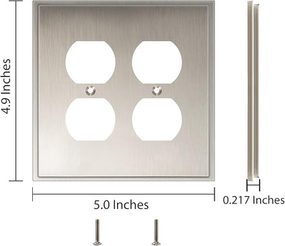Henne Bery Soft Modern Decorative Wall Plate Switch Plate Outlet Cover (Double Duplex, Satin Nickel)