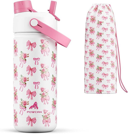 18 oz Insulated Girls Water Bottle: Spill-Proof, Stainless Steel Cup by POWCAN