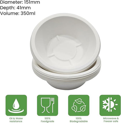 12 oz. Compostable Paper Bowls [100-Pack] - Eco-Conscious Disposable Soup Bowls Made of Sugarcane Fiber Bagasse, Microwave, Refrigerator-Safe - Heavy Duty Paper Plates for Dinner