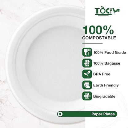 Compostable Paper Plates 6 Inch 300-Count Disposable Heavy Duty Party Small White Plates for Appetizer Dessert Cake Birthday Holiday Kids Party Supplies