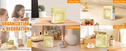 Napkin Holder for Table, Gold Napkin Holders for Paper Napkins & Kitchen Dining Tables & Countertops, Elegant Standing Kitchen Napkin Holder Dispenser Suitable for All Room Decors