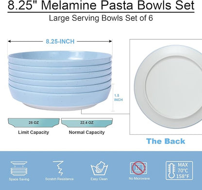 Webbylee 8.25" Melamine Pasta Bowls Set of 6-28oz Melamine Large Salad - Image 2