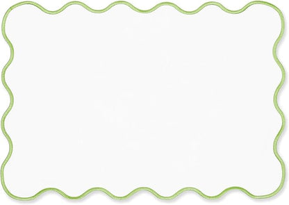 Hofdeco Premium Coastal Patio Indoor Outdoor Placemat Set of 4, 14"x19" Double-Layered, Waterproof Cloth Placemat for Kitchen or Dining Table. Green Embroidered Solid A