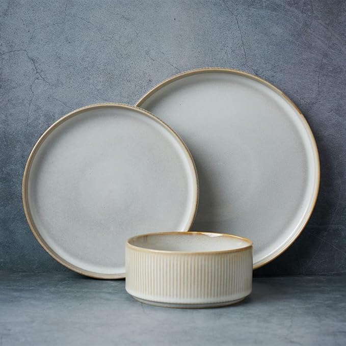 Famiware Star Stoneware Dinnerware Set, Reactive Glaze Plates & Bowls by Famiware