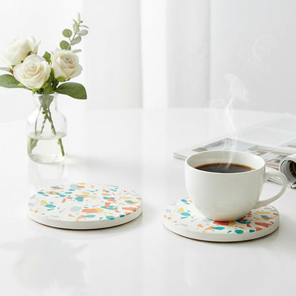 Terrazzo Coasters Set of 6, Colorful Boho Absorbent Ceramic Coasters | Speckled - Image 12