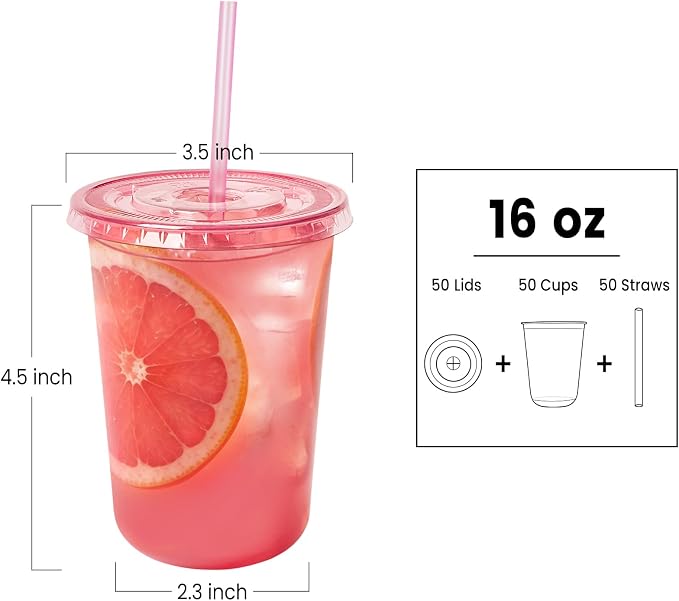 50 Sets - 16oz Pink Plastic Cups - Image 2