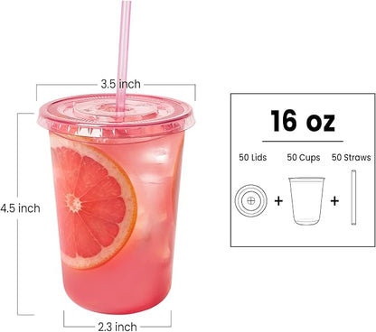 50 Sets - 16oz Pink Plastic Cups - Image 2