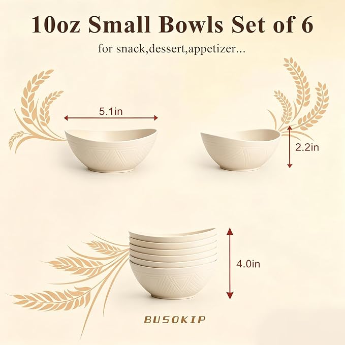 Dessert Bowls 10oz, Wheat Straw Bowls Set of 6, Unbreakable Plastic Bowls - Image 2