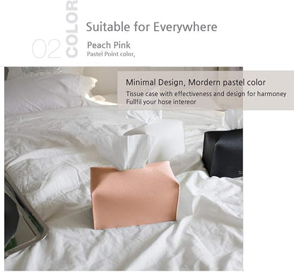 Carrotez Tissue Box Cover, [Refined] Modern PU Leather Rectangular Tissue Box Holder - Decorative Holder/Organizer for Bathroom Vanity Countertop, Night Stands, Office Desk 9.5"X5"X5" - Peach Pink