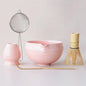 Matcha Set, 5 Pcs Matcha Whisk Set – Elegant Rounded Design Bowl with Folded Rim, Glossy Pink Glaze, Comfortable to Use, Gift Box Included (Glossy Pink)