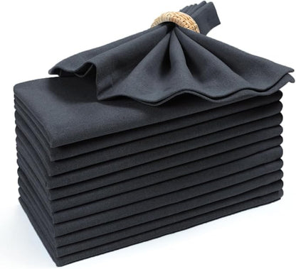 Bedding Craft Cotton Dinner Cloth Napkins Set of 12 – 18x18 Dark Grey Fabric – Reusable & Machine Washable Dinner Napkins for Weddings, Restaurants & Everyday Use