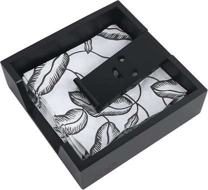 Bamboo Flat Napkin Holder with Weighted Arm Decorative Napkin Tray Dispenser for Table Kitchen Bathroom Dinning (black)