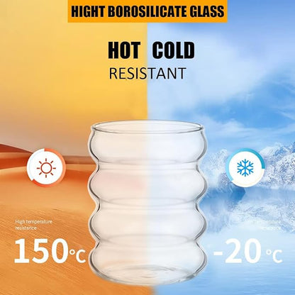 ALINK 16 oz Bubble Drinking Water Glasses Tumblers- Glass Cups Cute Ripple - Image 3