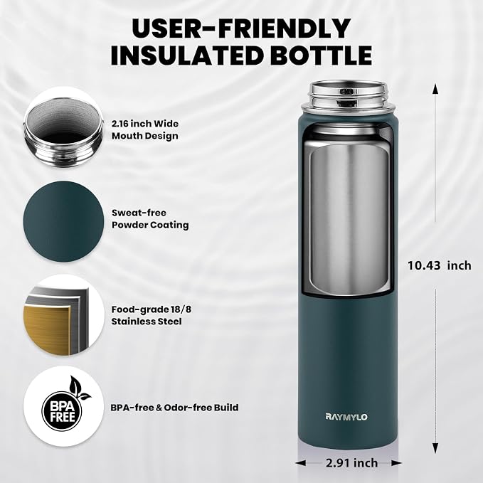 RAYMYLO Insulated Water Bottle 24 oz, Triple Wall Vacuum Stainless Steel | - Image 4