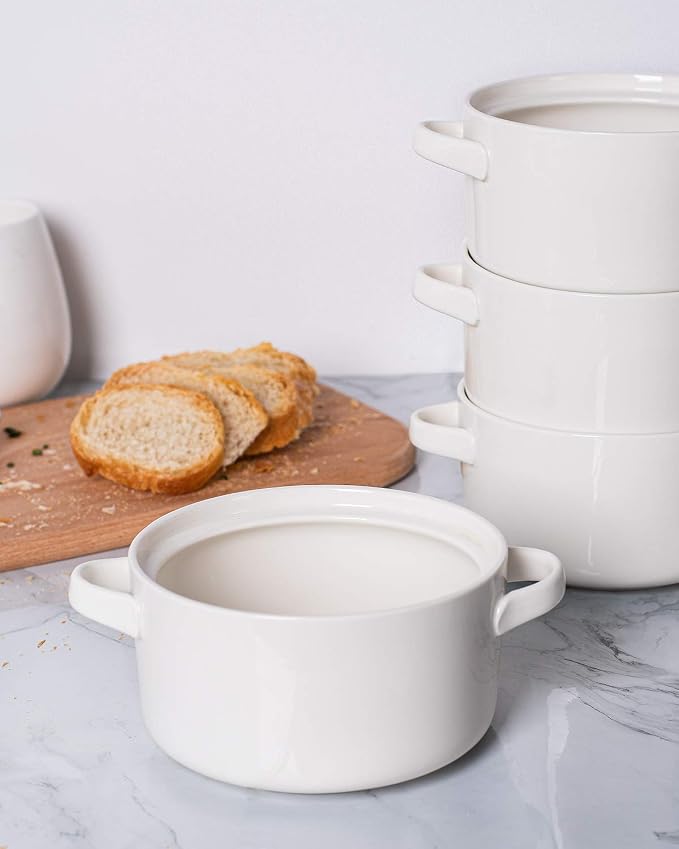 DELLING Soup Bowls with Handles Set of 6, 24 Oz Ceramic French Onion Soup - Image 6