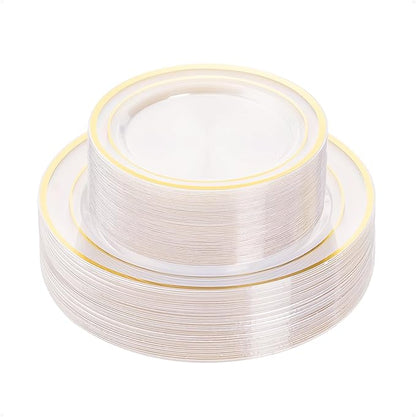 BESTVIP 50PCS Clear Plastic Plate, Disposable Party Plates with 25 Dinner and 25 Dessert Plates, Plastic Plate for Party, Wedding and Birthday