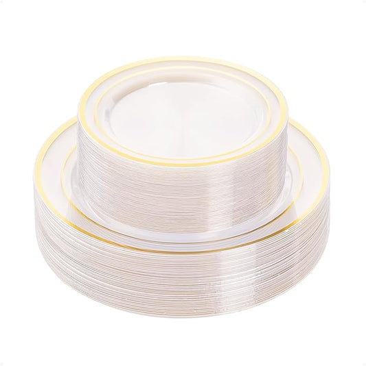 BESTVIP 50PCS Clear Plastic Plate, Disposable Party Plates with 25 Dinner and 25 Dessert Plates, Plastic Plate for Party, Wedding and Birthday