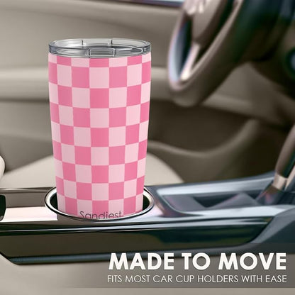 SANDJEST Checkered Tumbler 20oz Stainless Steel Insulated, Checker Travel - Image 6