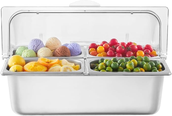 VEVOR Countertop Food Serving Display Container, 4 Pan Stainless Steel Food - Image 9