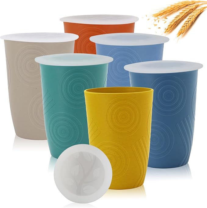 PYRMONT Wheat Straw Cups 16 Oz Alternative Plastic Cups Set of 6 by PYRMONT