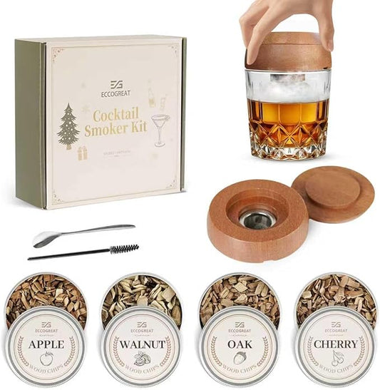 Cocktail Smoker Kit, for Bourbon Whiskey Drink, Whiskey Smoker Kit, Old Fashioned Drink Smoker with 4 Flavors Wood Chips, for Men, Dad, Husband