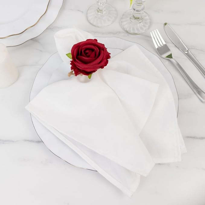 Efavormart 4 Pack Red Silk Rose Flower Wooden Napkin Rings, Rustic Boho Chic - Image 4