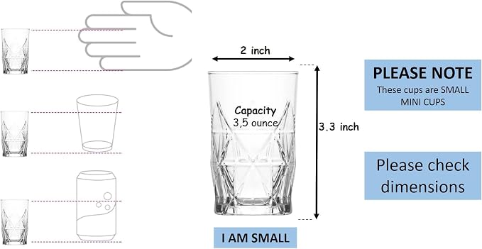 BOHEM'S Small Juice Glasses, Mini Clear Glass Cups Tumblers, Drinking Glassware - Image 6