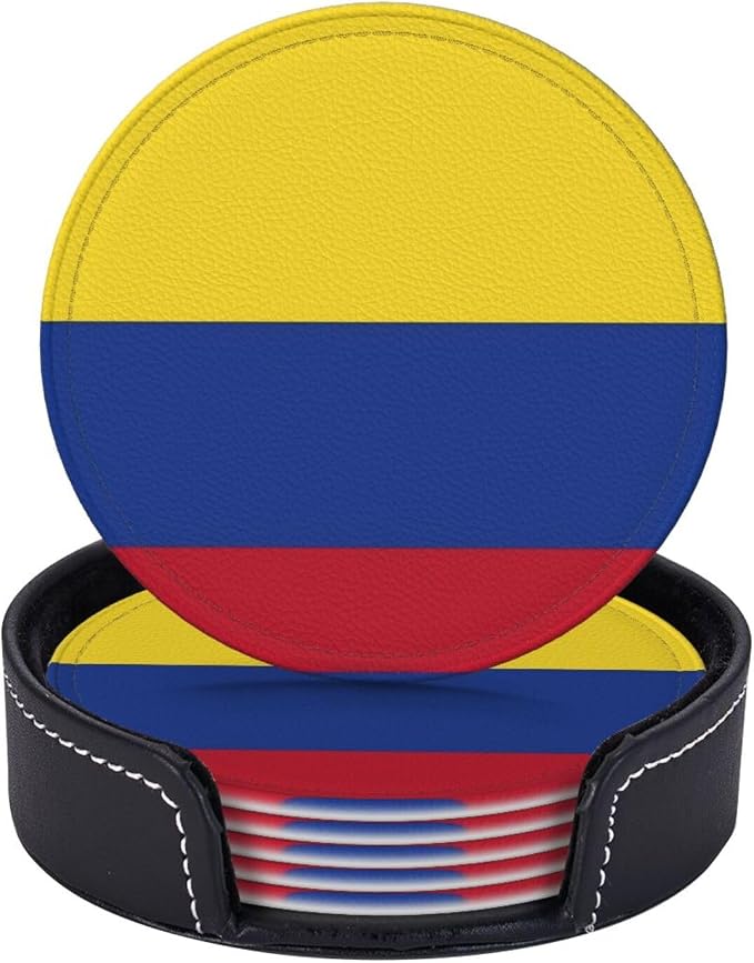 6 Pack Colombia Flag Leather Coaster by GTEVUTS