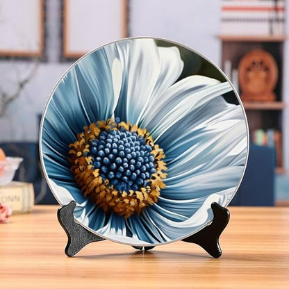 Decorative Ceramic Plates with Display Stand Graphic White Daisy 10'' Ideal for Table Display and Wall Hanging DP-654739726
