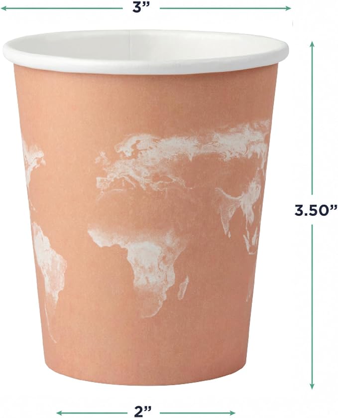 ECO PRODUCTS Compostable Disposable World Art 8oz Small Coffee Cups, Renewable - Image 3