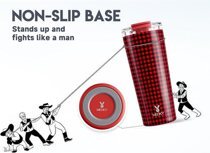 Meoky 24 oz Insulated Travel Coffee Mug: Leak Proof Lid, Crimson Plaid | - Image 8