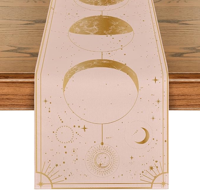 Artoid Mode Pink Astrology Moon Magic Art Table Runner, Seasonal Mystical by ArtoidMode