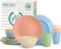 Homienly Premium Dinnerwave Sets, Lightweight & Unbreakable Wheat Straw Dish Set - Plates and Bowls Set with Cups, 16 PCS Microwave and Dishwasher Safe Dinnerware Set - Multi Light