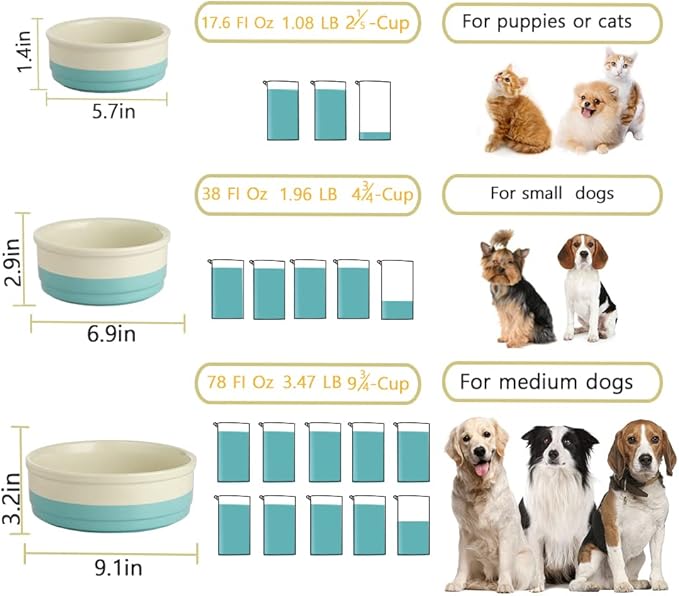 Sweejar Ceramic Dog Bowls, Dog Food Dish for Small Dogs and Cat, Heavy Duty Porcelain Pet Bowl for Canned Food and Water 17 Fl Oz（White）