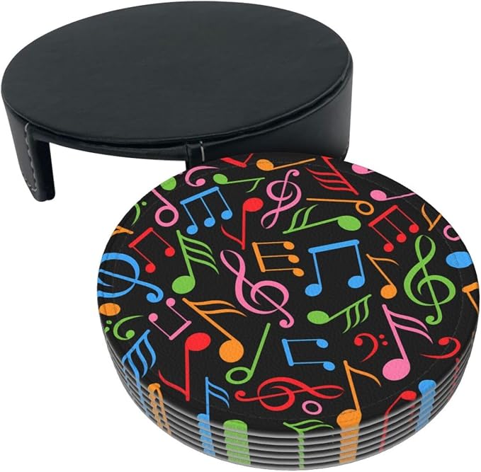 6 Pcs Colorful Music Note Leather Coasters - Image 3