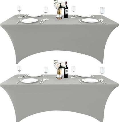 112 2-Pack 6ft Spandex Table Covers for Rectangle Standard Folding Tables - Wrinkle Resistant Stretch Tablecloths - Ultimate Fitted Table Protector for Parties, Banquet, and Wedding