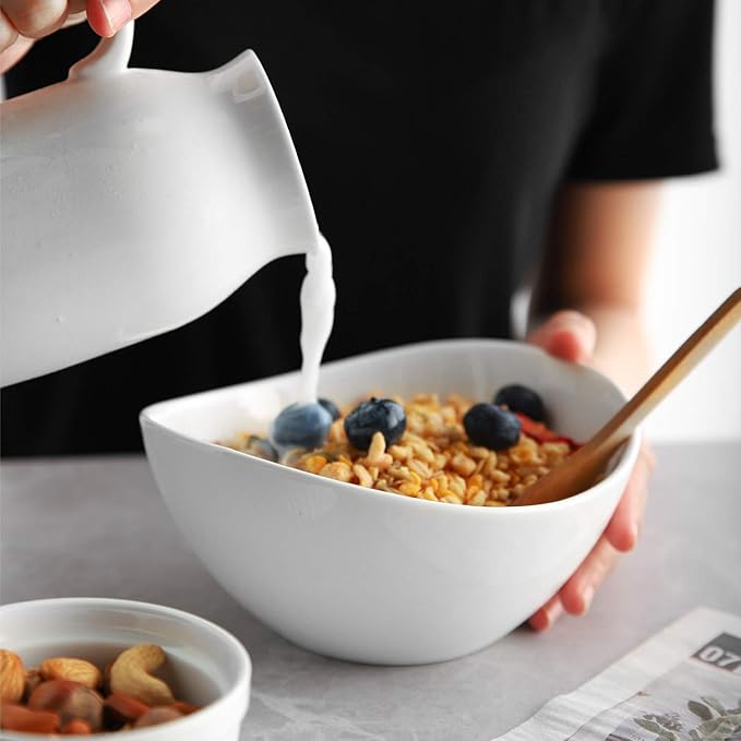 Samsle 19 Ounces Ceramic Serving Bowls, Sturdy Porcelain White Oval Salad Bowls - Image 2