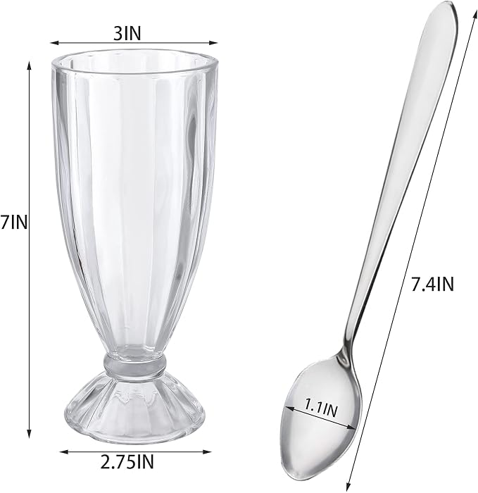Cedilis Set of 6 Milkshake Glass, 12oz Old Fashion Sundae Cups, Retro Ice Cream - Image 2
