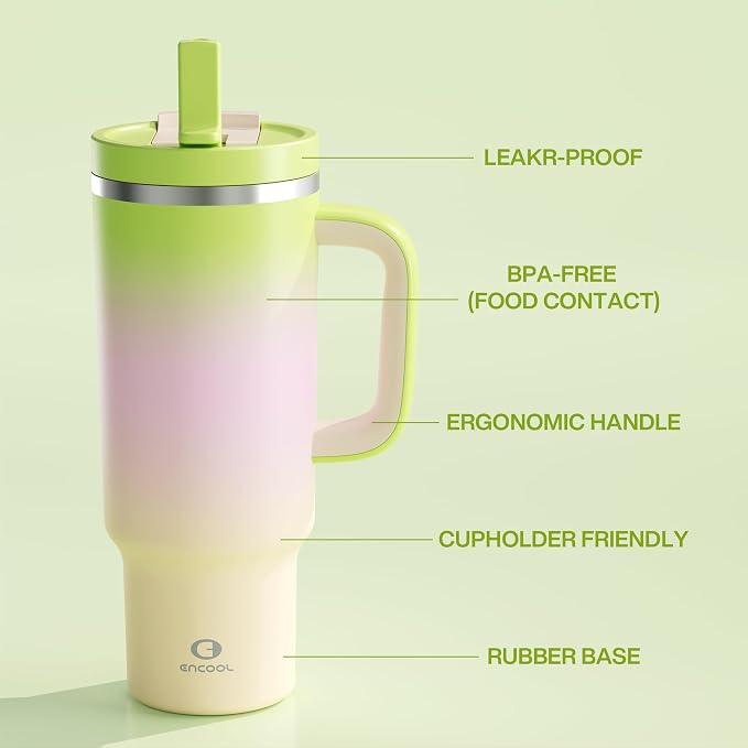 ENCOOL 40 oz Tumbler with Handle and Straw: Stainless Steel Insulated Tumbler - Image 3