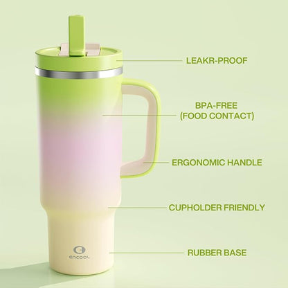 ENCOOL 40 oz Tumbler with Handle and Straw: Stainless Steel Insulated Tumbler - Image 3