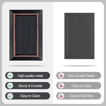 Metal Wall Plate for Electrical Outlets, Decorative Aged Bronze Switch Plates Outlet Cover, Light Switch Cover Plate, 1-Gang Wall Plates (Single blank, 4 Pack)
