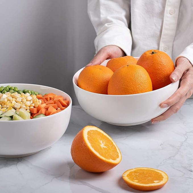 DELLING 60 Oz Large Serving Bowls Set of 3, 8 Inch White Ceramic Mixing Bowls - Image 9